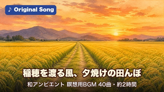 稲穂を渡る風、夕焼けの田んぼ 和アンビエント 瞑想用BGM