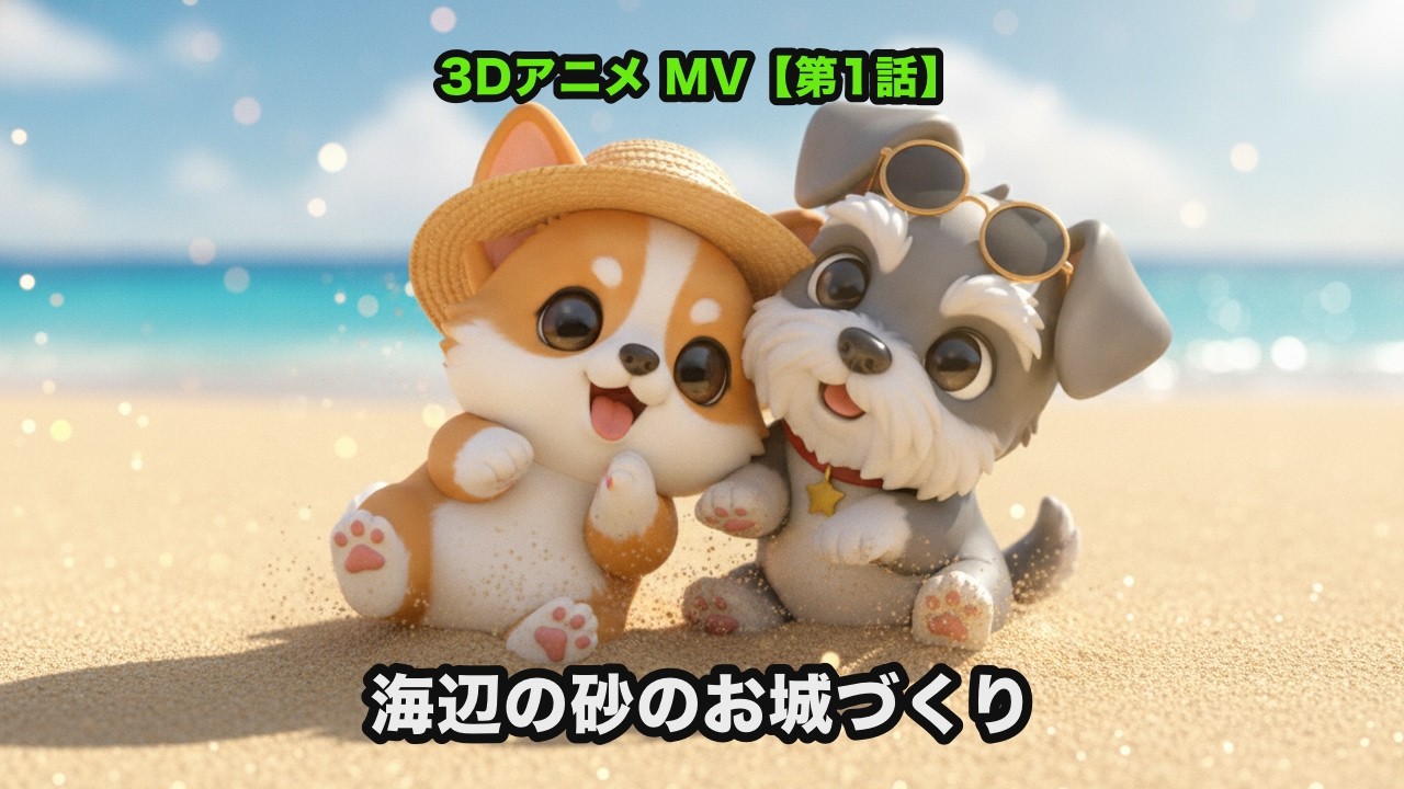 海辺の砂のお城づくり チワコギー第1話 3Dアニメ